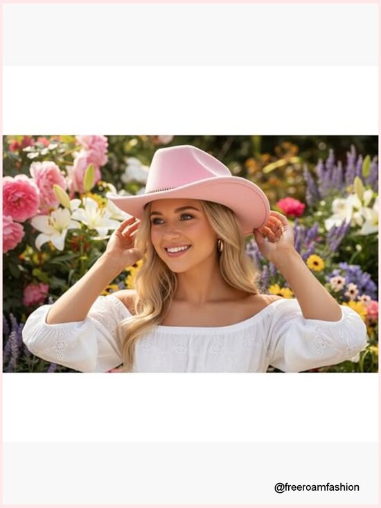Felt Wide Brim Western Cowboy Fedora Hat with Belt main image 7